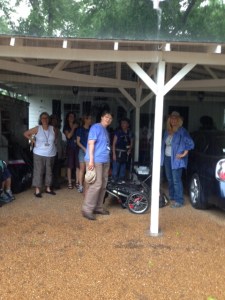 Taking shelter from a pop up thunder shower. Not even the pouring rain could dampen our spirits!