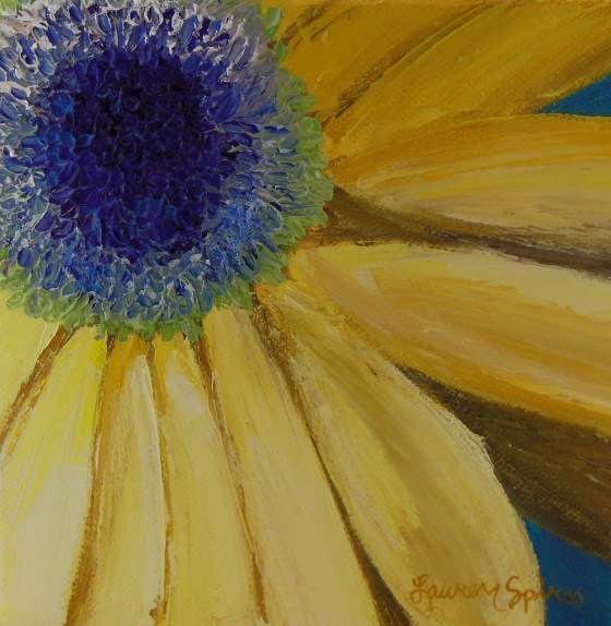 lauren spires fine art_yellow gerber daisy_6x6 oil painting