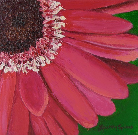 lauren spires fine art_pink gerber daisy_6x6 oil painting