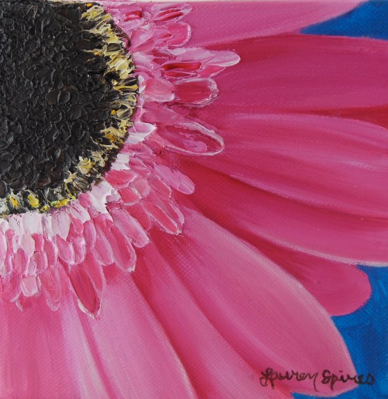 lauren spires fine art_pink gerber daisy_6x6 oil painting