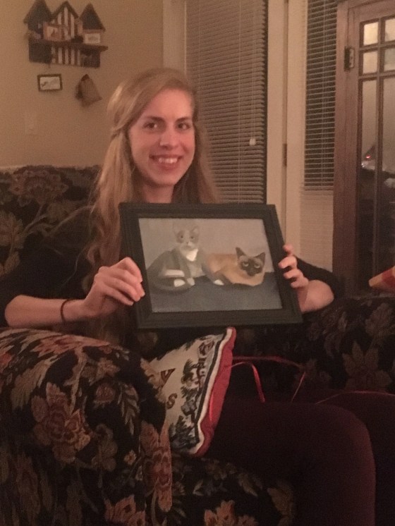 Allie with her painting on Christmas Day