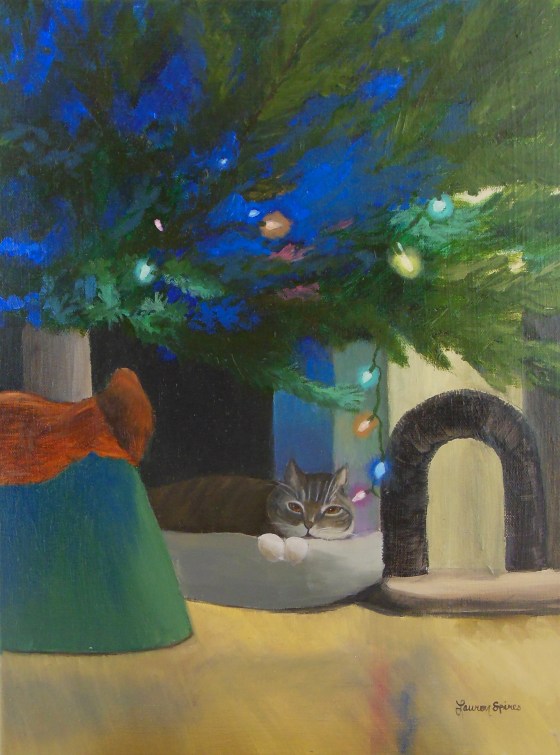 lauren spires fine art_custom painting from photo_cat christmas tree_custom pet art